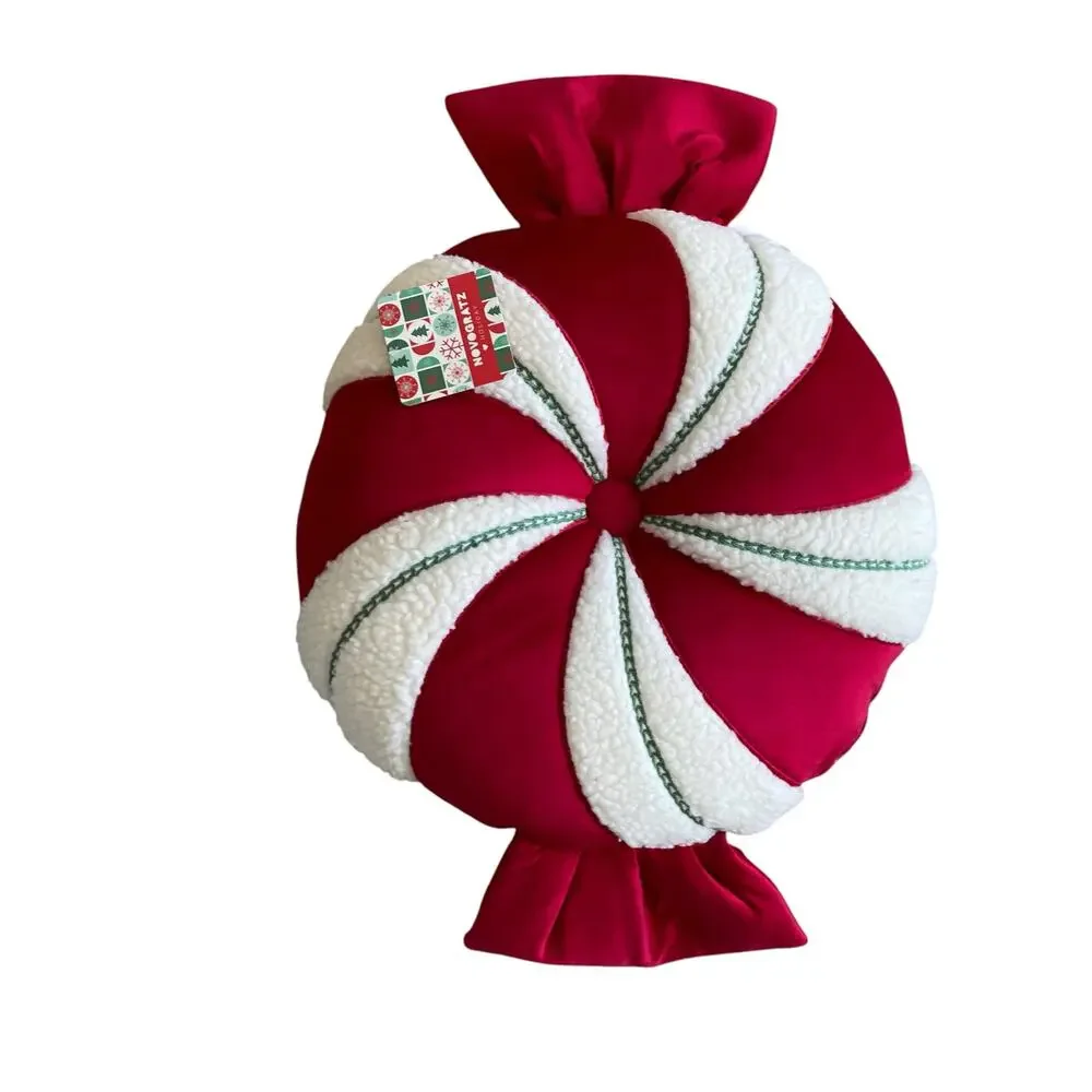 Christmas PEPPERMINT CANDY Shaped Pillow 29x17 Holiday Red Swirl by Novogratz